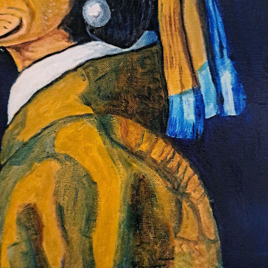 キャンバス油絵 　専用　真珠の耳飾りの青いターバンの犬　フェルメール楽しいアート