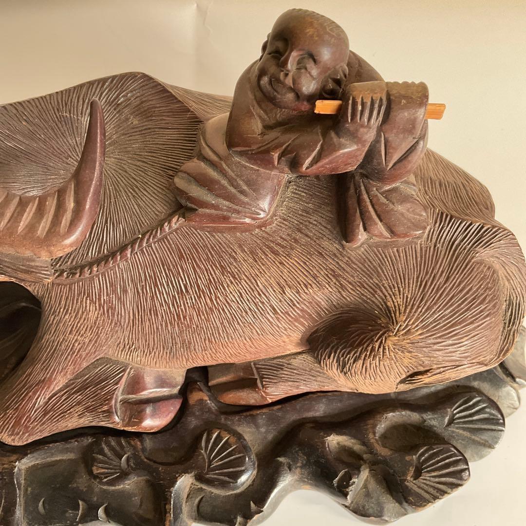 木彫　牛乗り笛吹童子