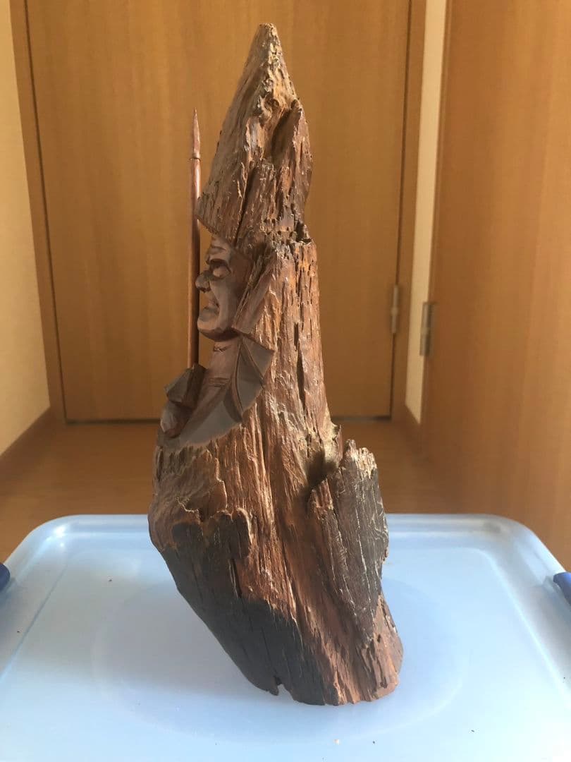 鍾馗様一刀彫　伝統工芸品　彫刻　昭和　当時物 オブジェ　飾り物　流木　置物