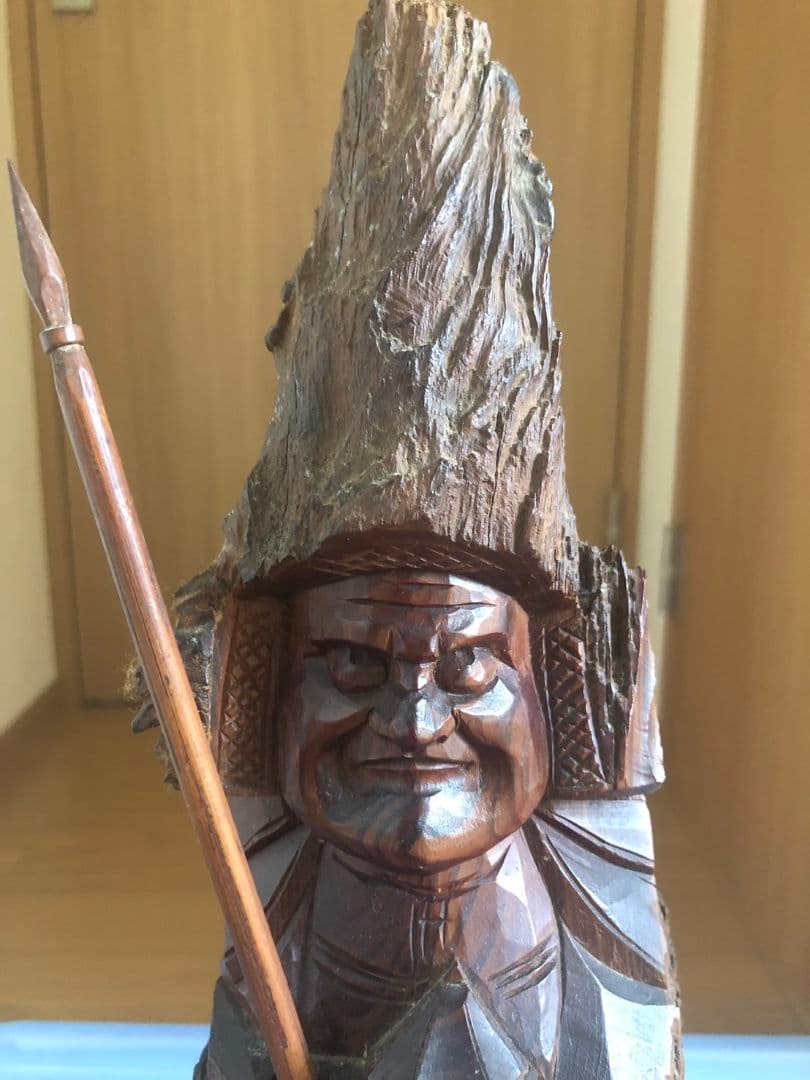 鍾馗様一刀彫　伝統工芸品　彫刻　昭和　当時物 オブジェ　飾り物　流木　置物
