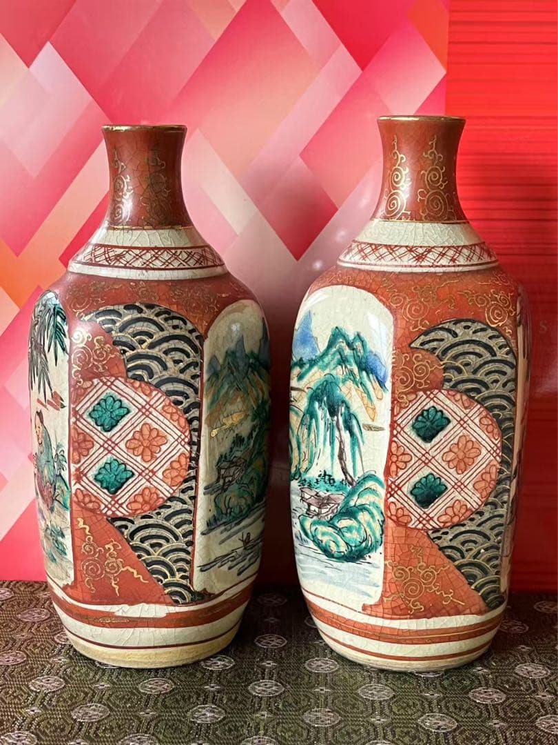 希少図珍品　江戸後期　九谷庄三　色絵徳利