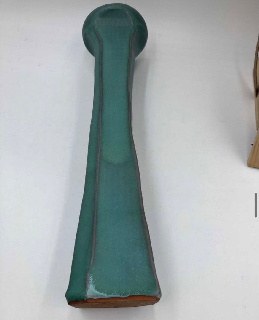 清水悠三 秀逸作 緑釉面取花瓶共箱（師）楠部彌 弌⑥