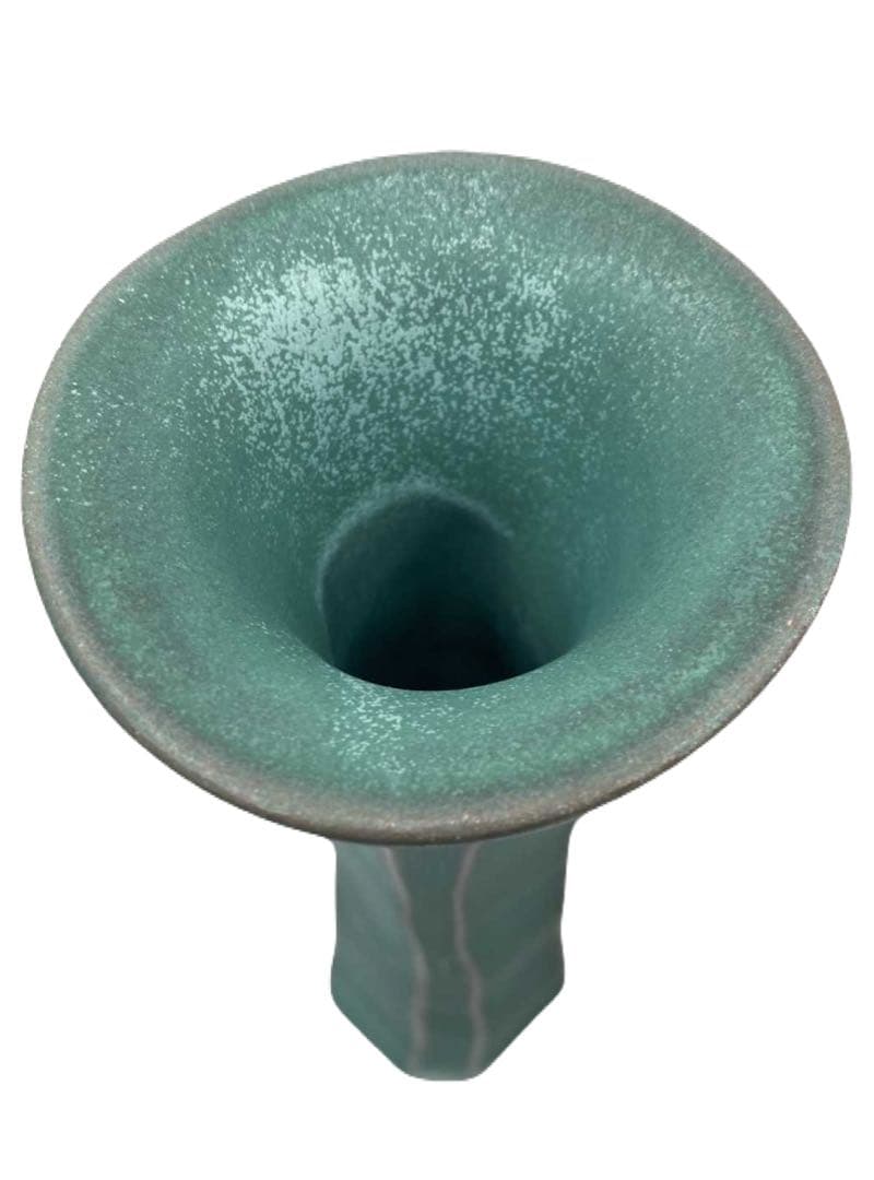 清水悠三 秀逸作 緑釉面取花瓶共箱（師）楠部彌 弌⑥