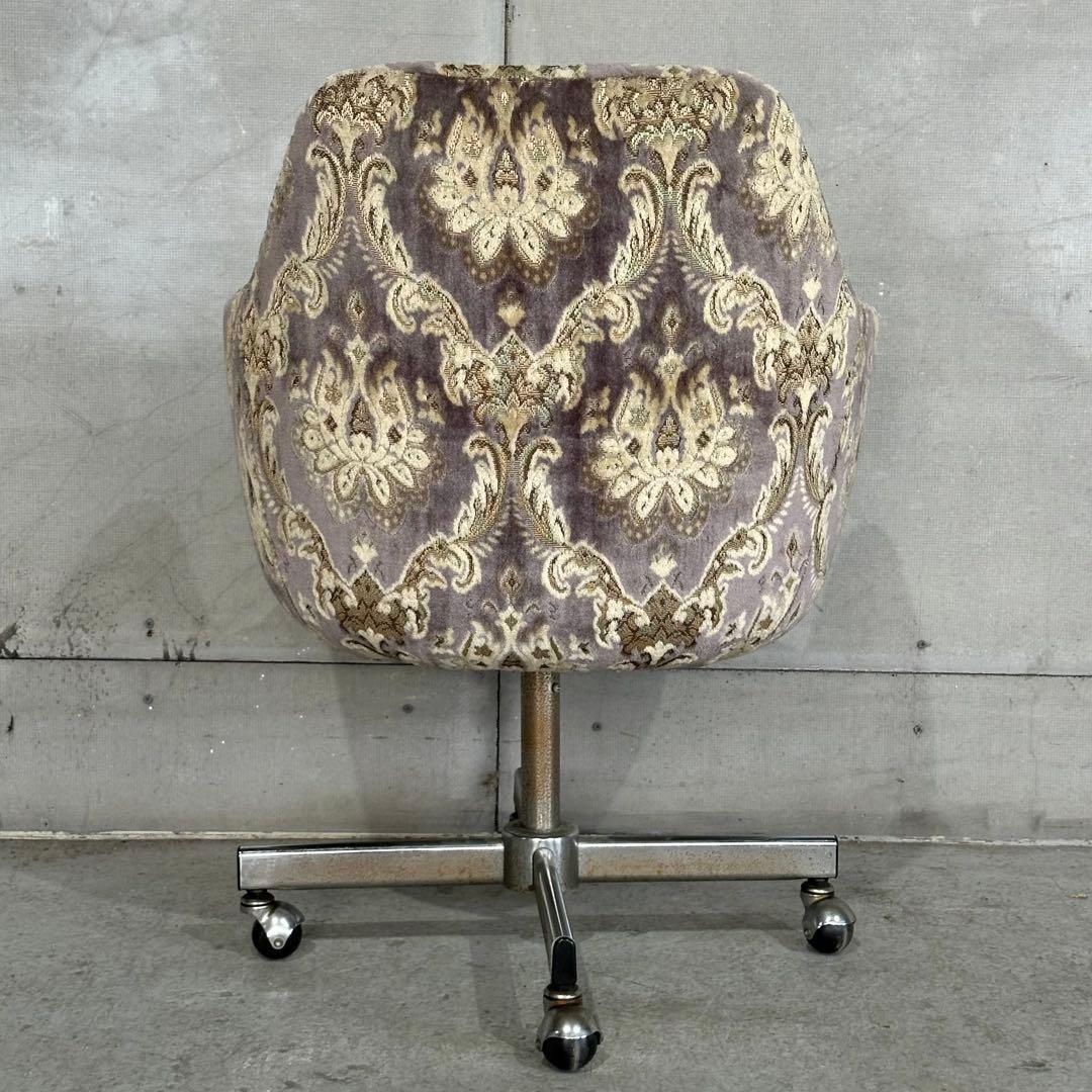 昭和レトロ ヴィンテージ ラウンジチェア 回転式 昇降 キャスター付 ダマスク柄