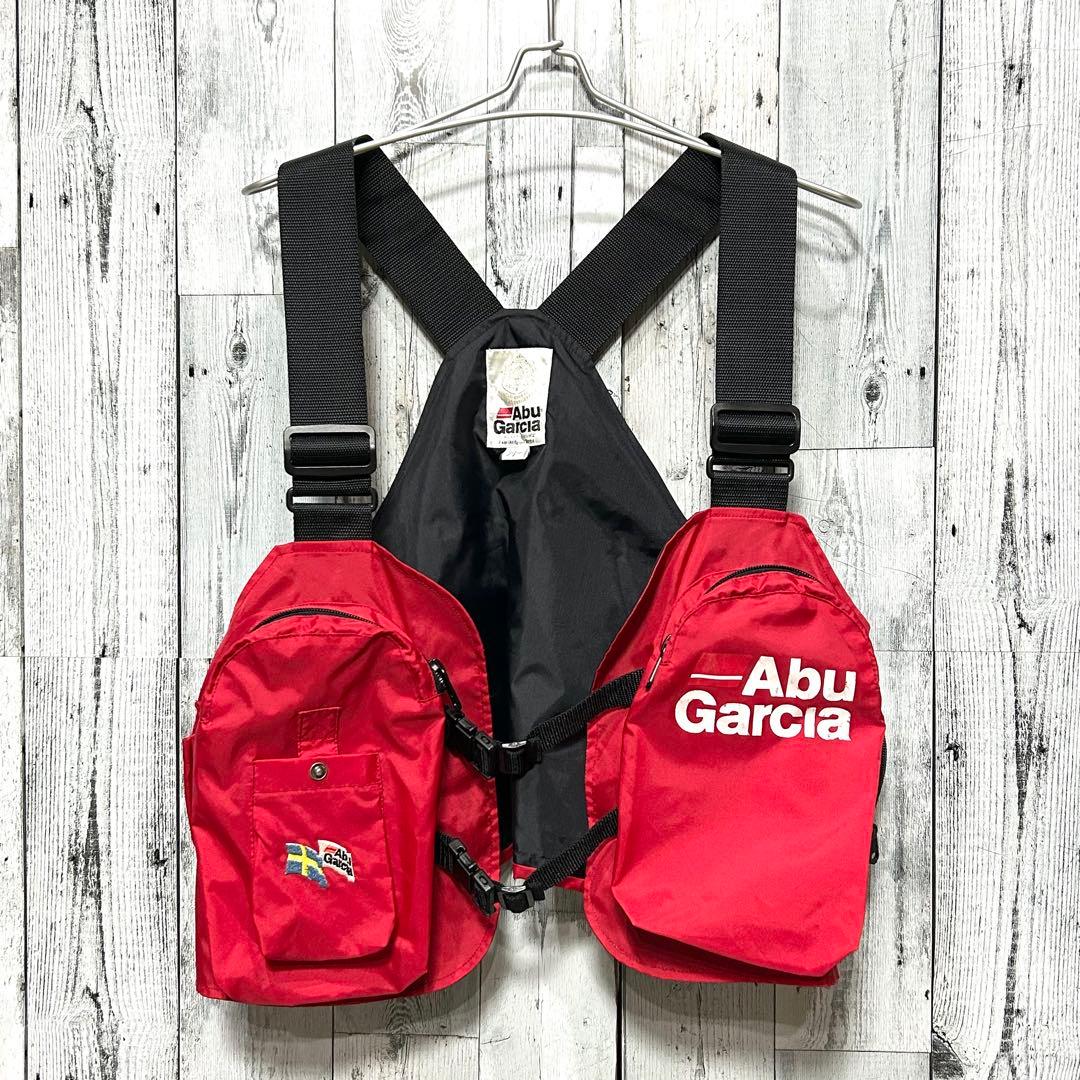 Abu Garcia フィッシングベスト 赤 フリー 旧タグ 多ポケット