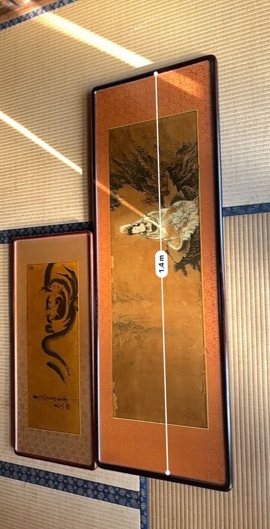 弥勒菩薩　達磨　額縁　日本画　２点