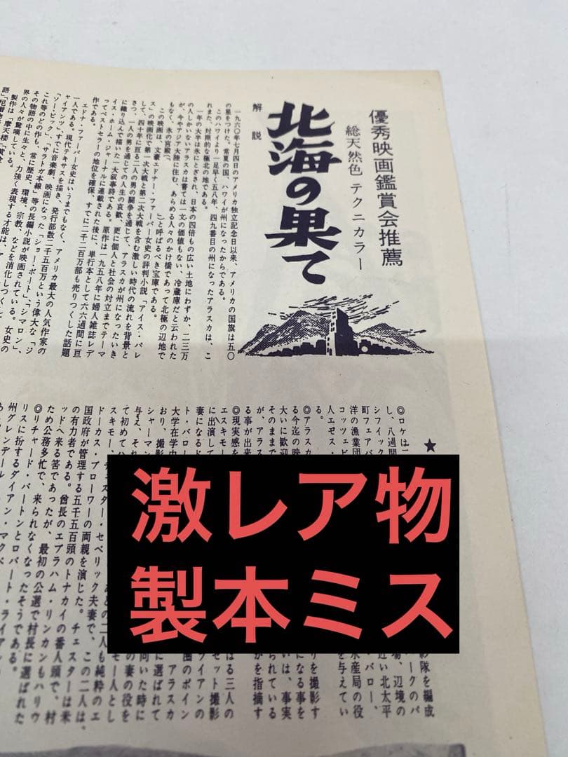 ★世界に1枚？製本ミス★北海の果て★映画チラシ★おまけでパンフレット★激レア物