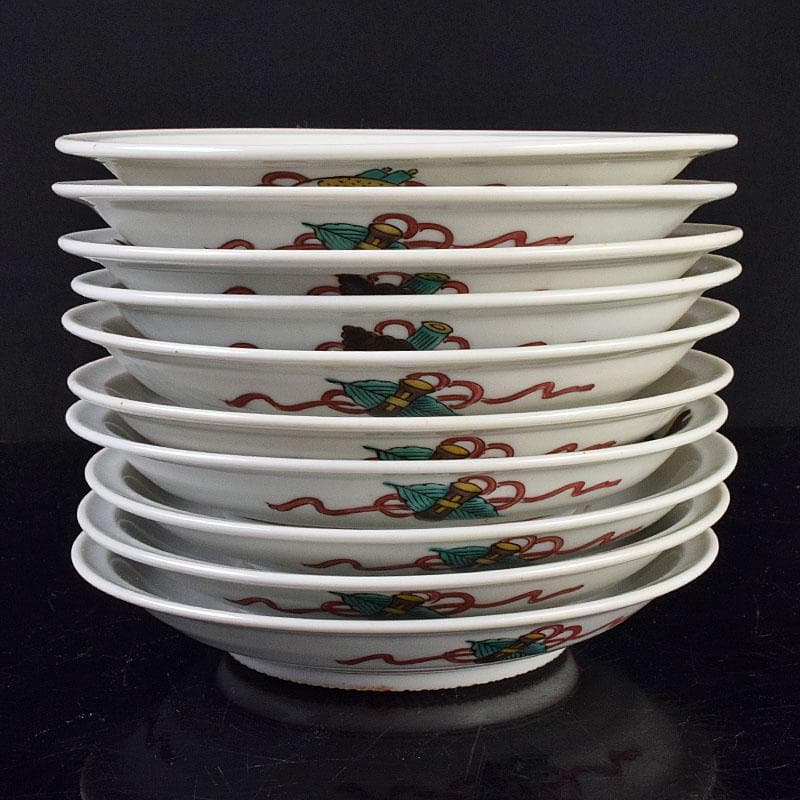 九谷焼　初代徳田八十吉造　古九谷写　絵変中皿　五客二組　共箱　F　R9208B