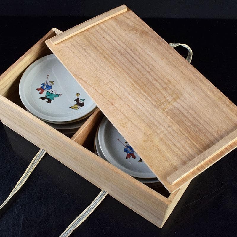 九谷焼　初代徳田八十吉造　古九谷写　絵変中皿　五客二組　共箱　F　R9208B