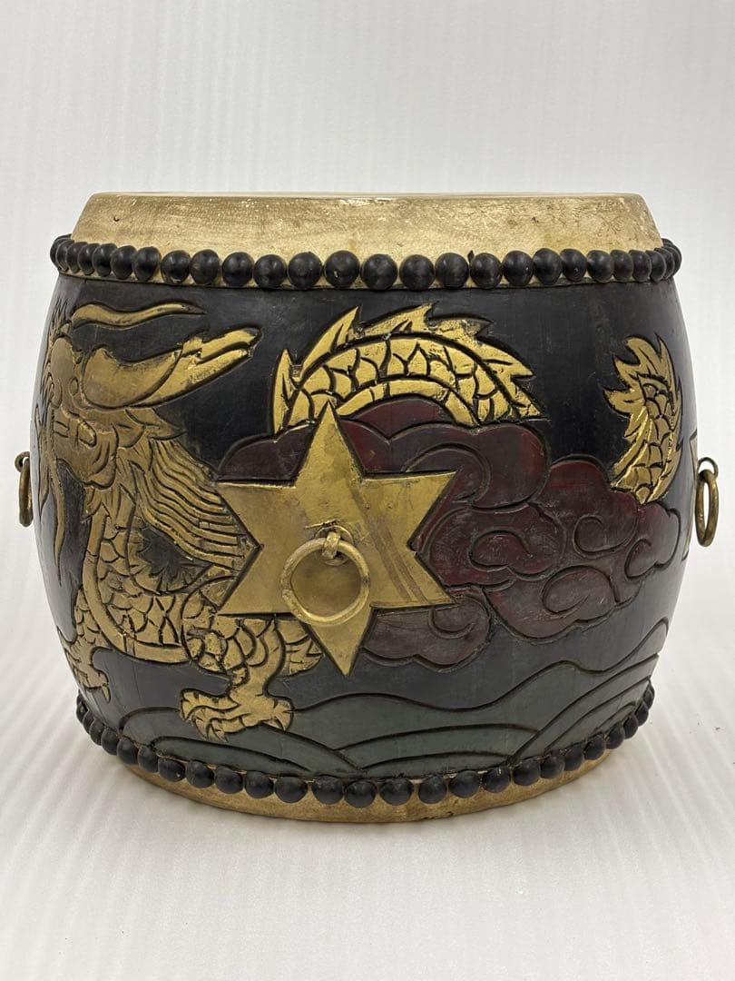 和太鼓　太鼓　アンティーク　14in 木彫り　龍彫り　長期保管品