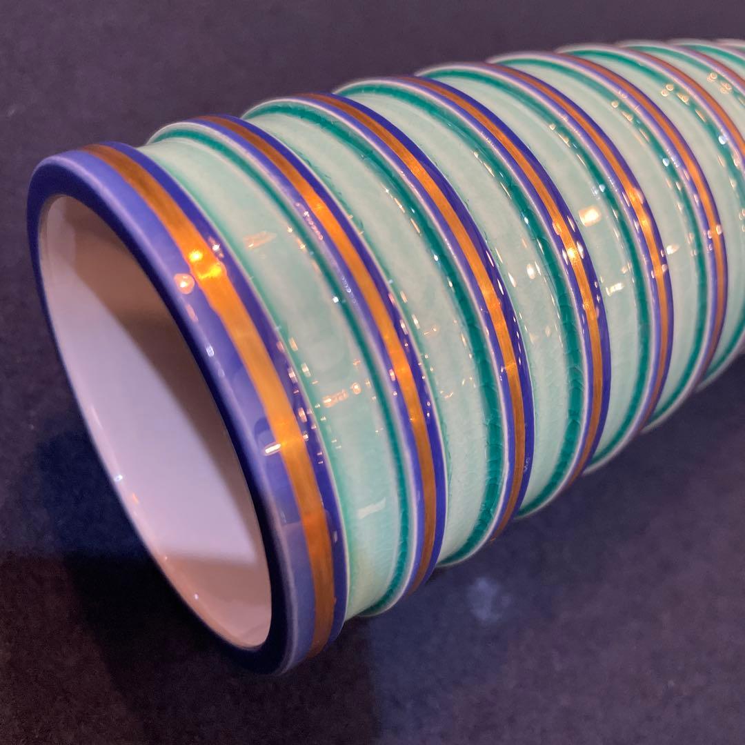 【中村 翠嵐】(造)『砧花入 』『淡青交趾独楽筋』共箱※美品