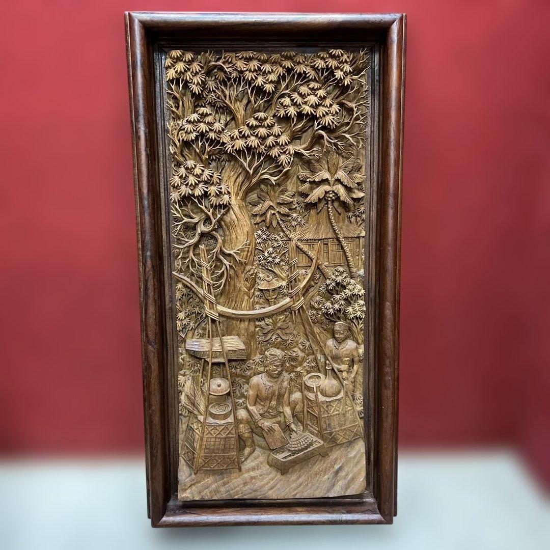 時代　木彫　浮き彫りの額C 約95.5×49.5㎝　東さ8-0131③