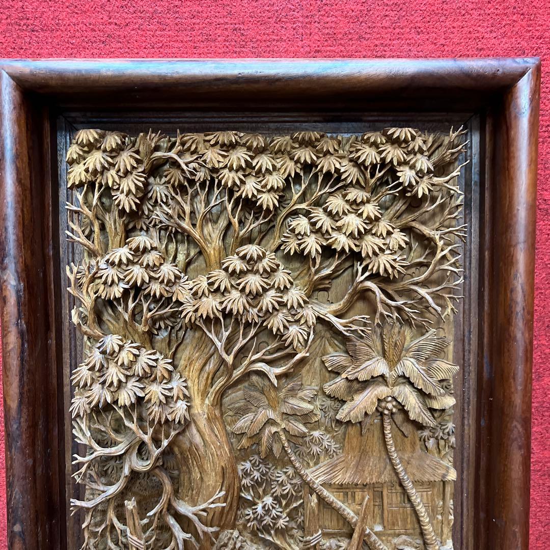 時代　木彫　浮き彫りの額C 約95.5×49.5㎝　東さ8-0131③