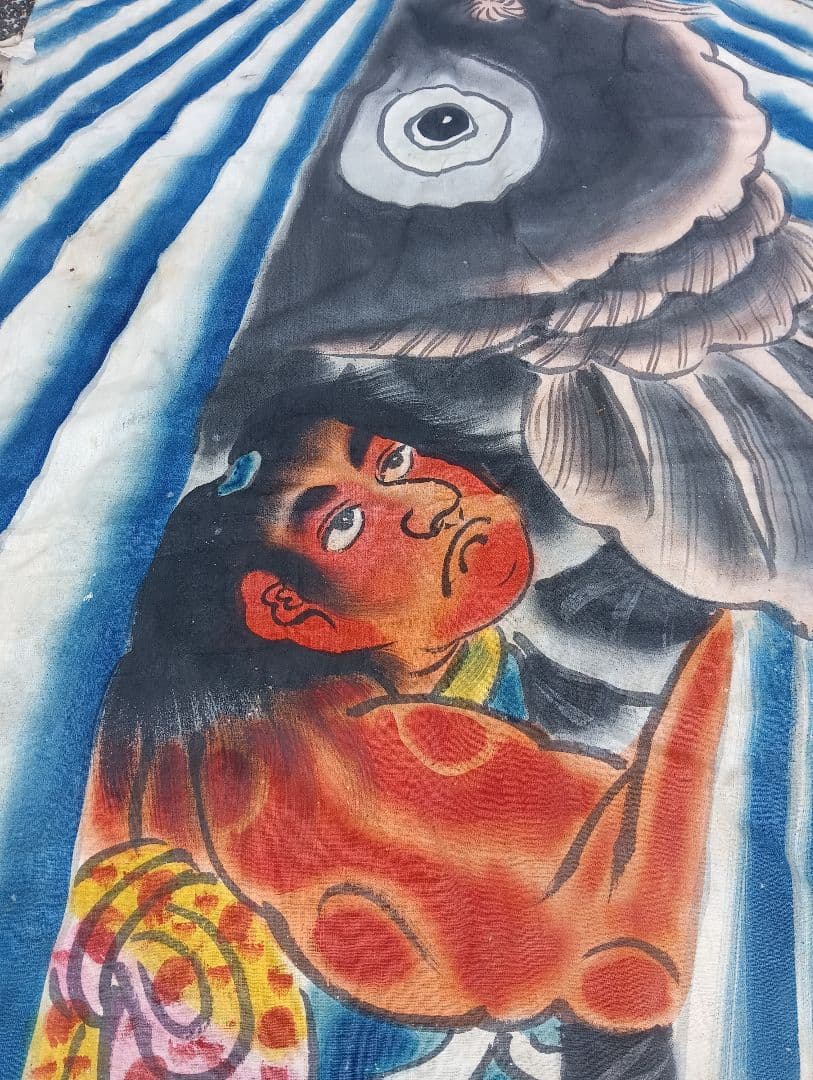 寅*ん様 のぼり旗　金太郎　　古布　リメイク 綿　手描き　着物　パッチワーク