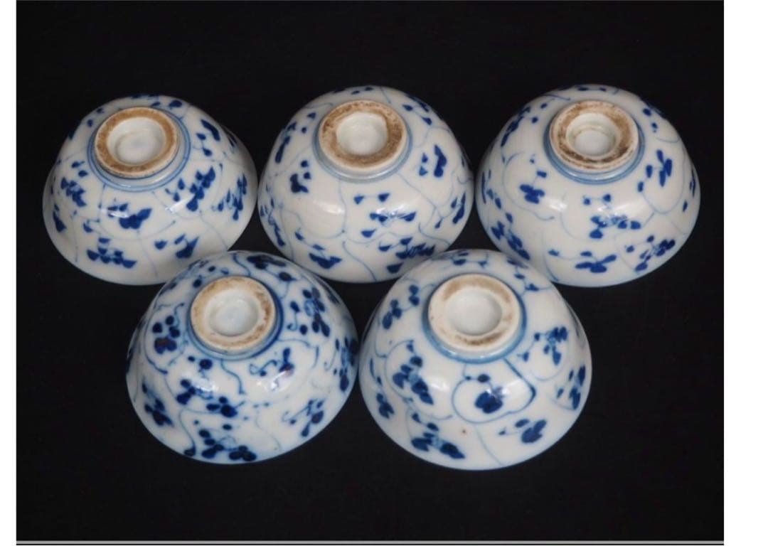 送料無料　清時代　青華煎茶碗5客　口径8.7ｃｍ　茶道具