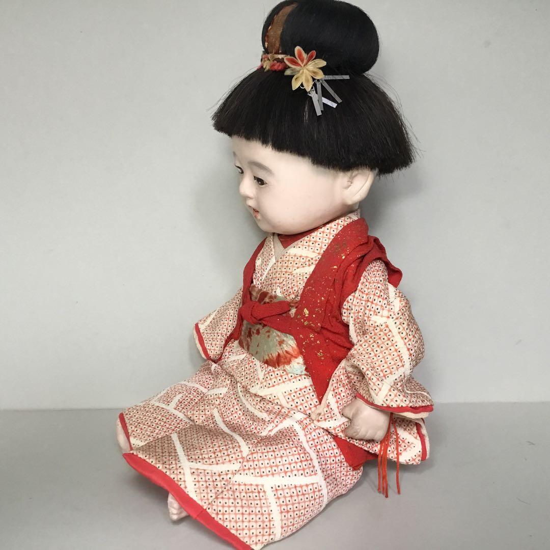 古い人形◆お座り人形　髷結い◆紙箱入り 抱き人形 昭和レトロ 日本人形
