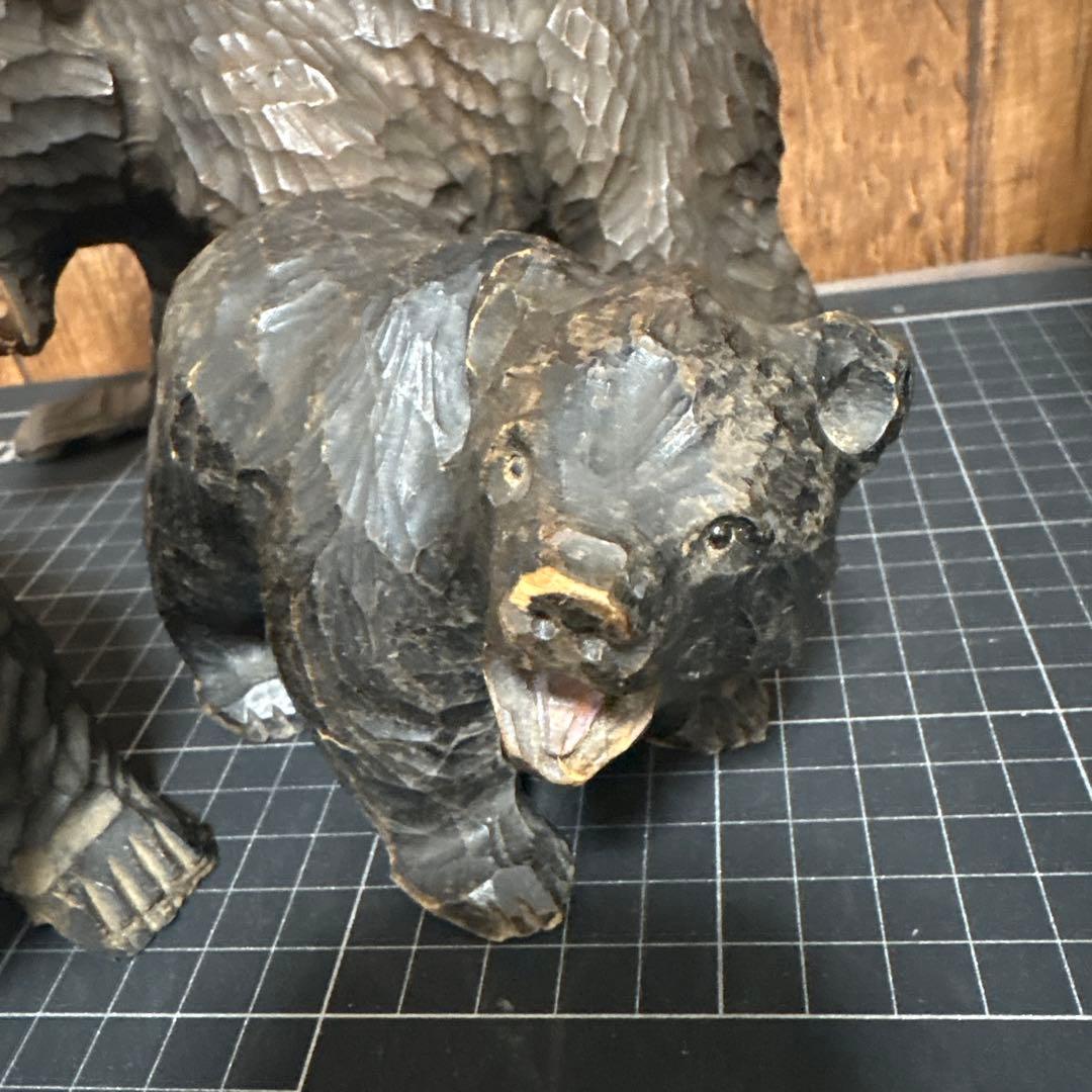 昭和レトロ 木彫りのくま ガラス目 小さめ 2体中くらい1体　計3点セット