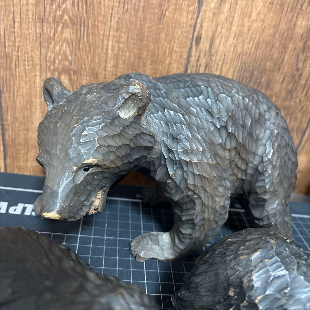 昭和レトロ 木彫りのくま ガラス目 小さめ 2体中くらい1体　計3点セット