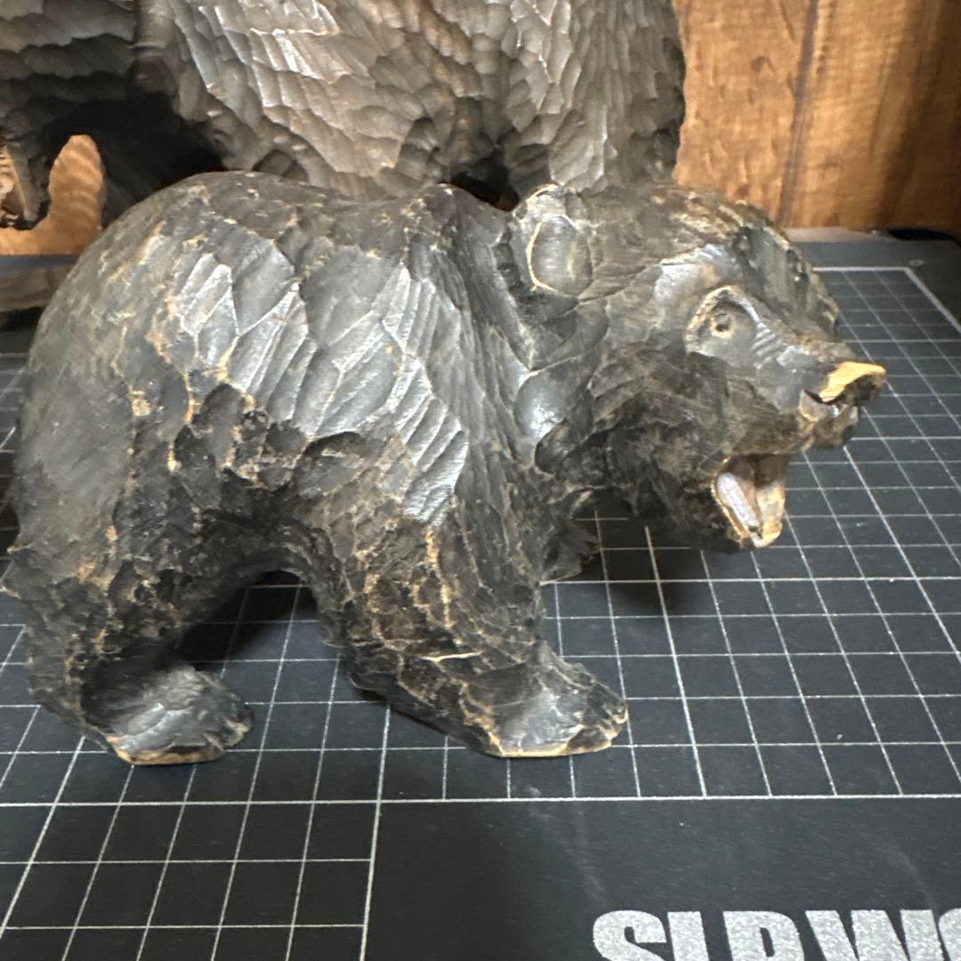 昭和レトロ 木彫りのくま ガラス目 小さめ 2体中くらい1体　計3点セット