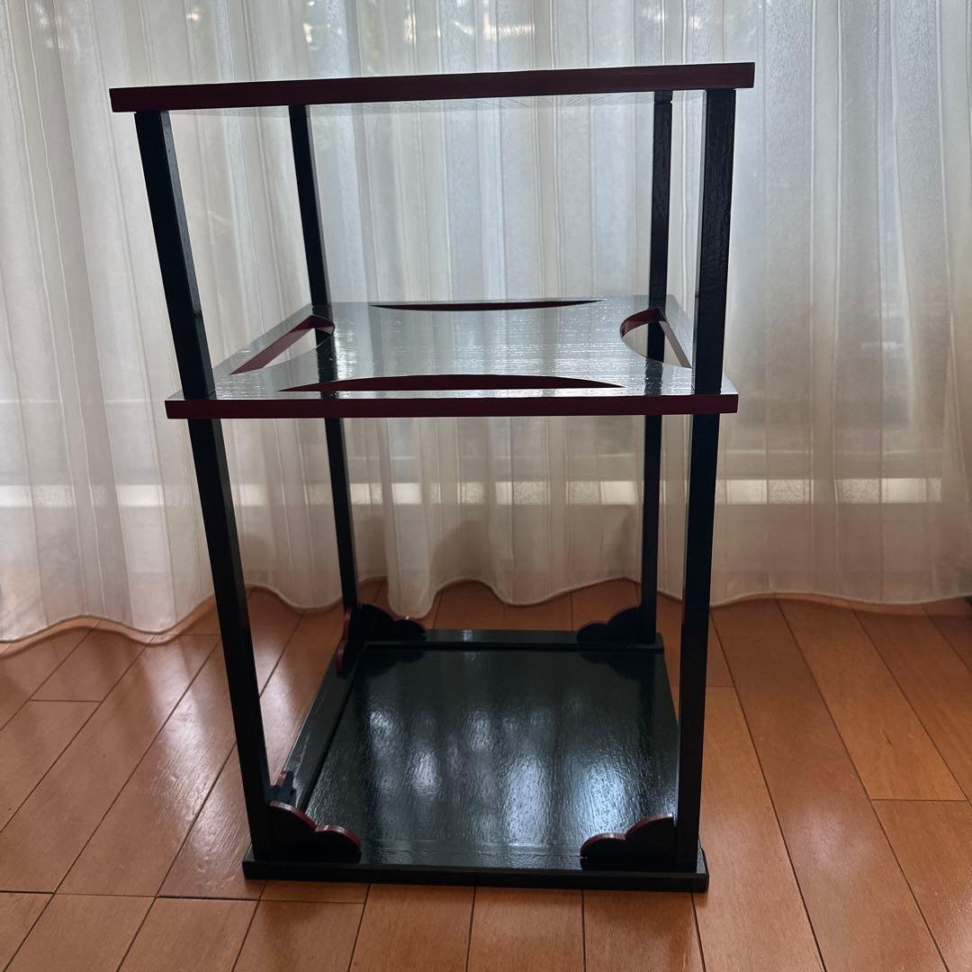 糸巻棚　緑×赤　茶道具　横幅33×奥行33.3×高さ53 組み立て式　元箱付き