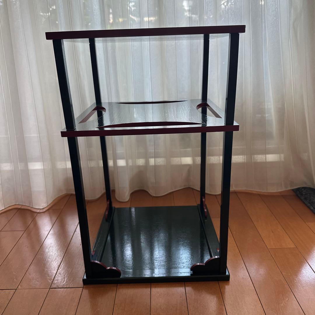 糸巻棚　緑×赤　茶道具　横幅33×奥行33.3×高さ53 組み立て式　元箱付き