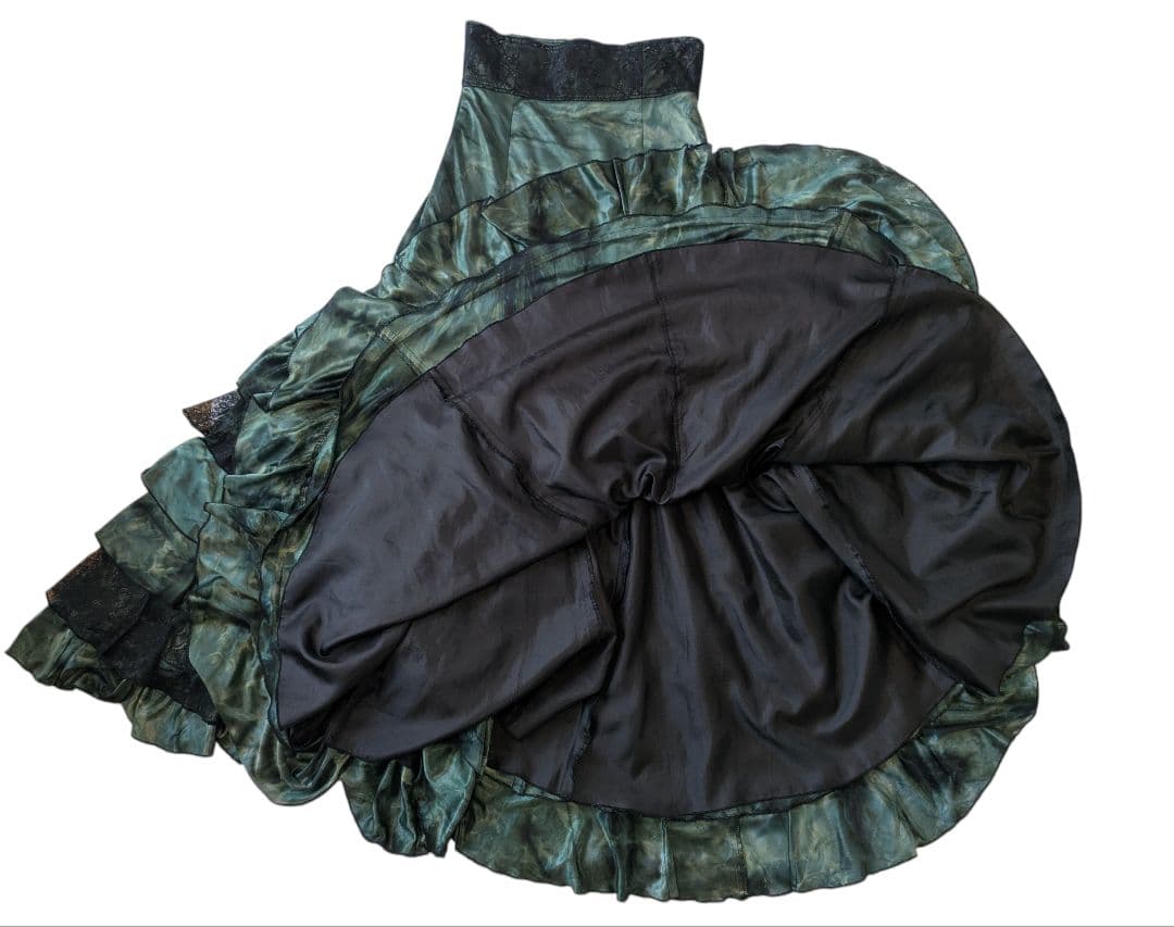 フラメンコ ツーピース ドレス グリーン レース フリル ナジャハウス Mサイズ