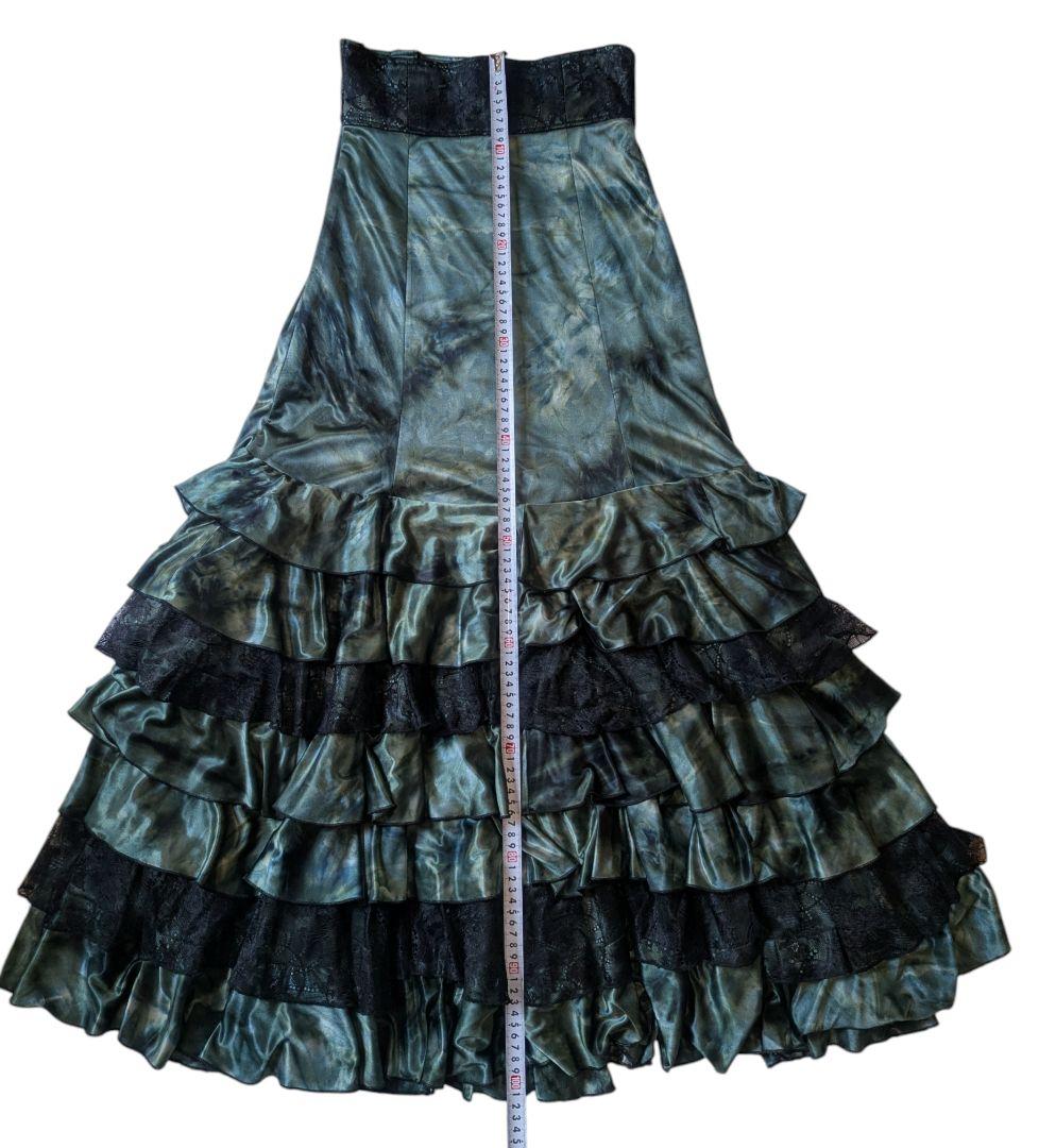 フラメンコ ツーピース ドレス グリーン レース フリル ナジャハウス Mサイズ