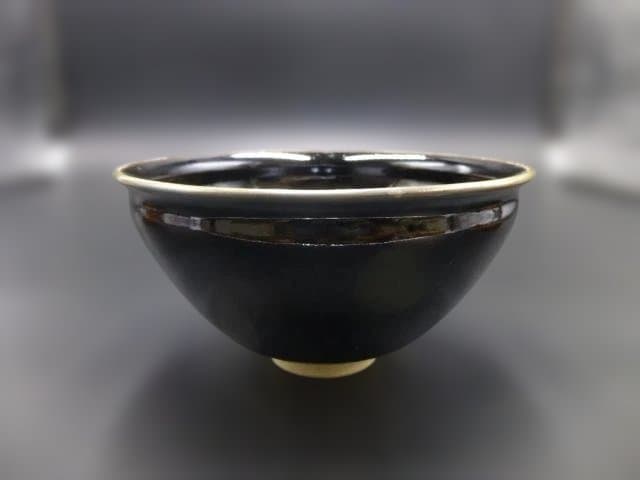 近代陶芸の巨匠　板谷波山　天目茶碗／共箱・共布／覆輪／仕覆