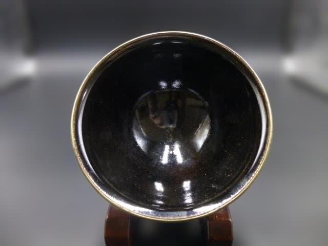 近代陶芸の巨匠　板谷波山　天目茶碗／共箱・共布／覆輪／仕覆