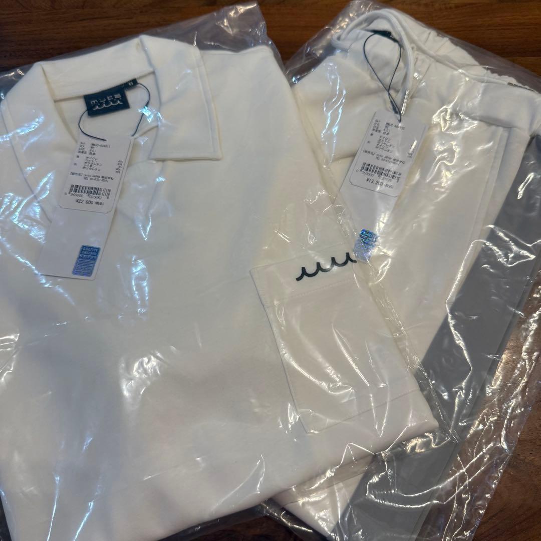 新品タグ付 ムータマリン セットアップ ポロシャツ ハーフパンツ 白×灰 L相当