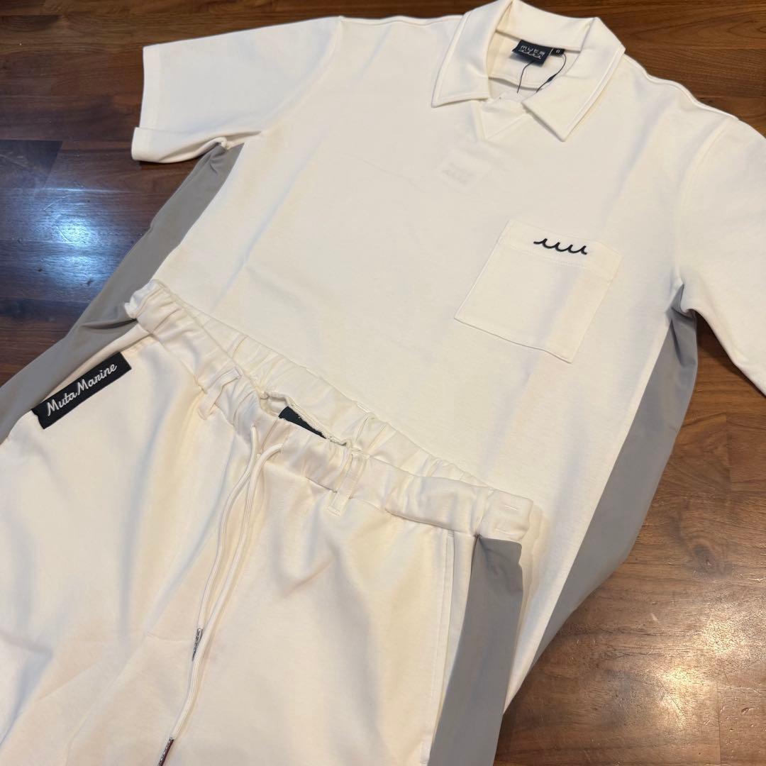 新品タグ付 ムータマリン セットアップ ポロシャツ ハーフパンツ 白×灰 L相当