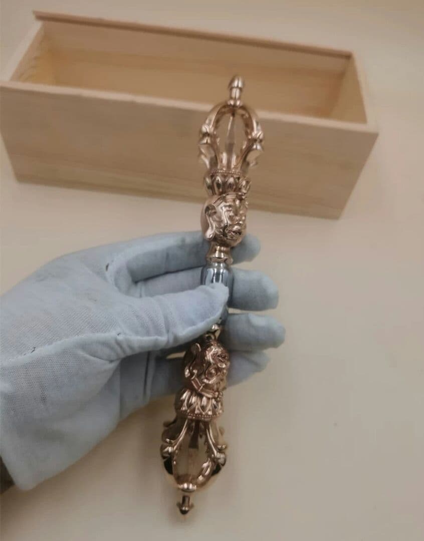 仏教美術 法器 烏枢沙摩明王 五鈷杵 金剛杵 紫銅製 鉄製 密教 法具 23cm