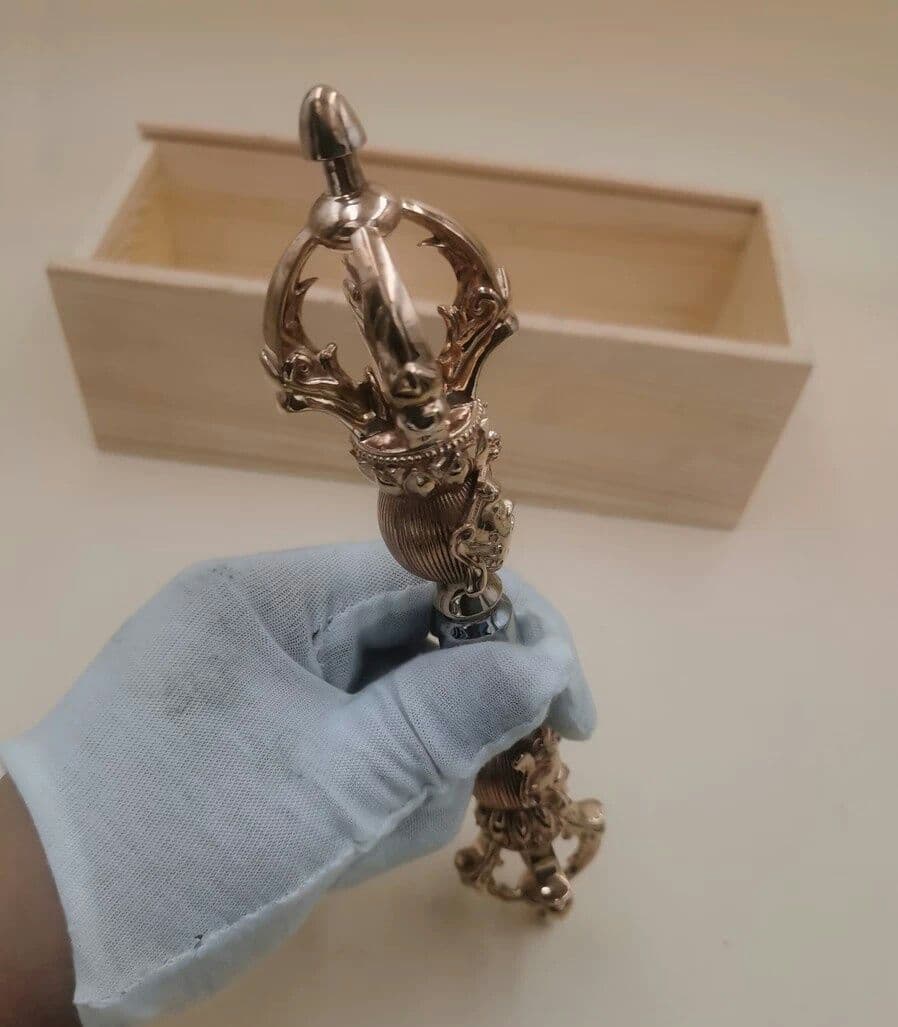 仏教美術 法器 烏枢沙摩明王 五鈷杵 金剛杵 紫銅製 鉄製 密教 法具 23cm