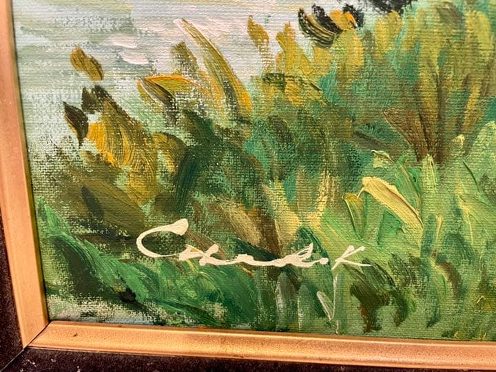 豪華額装　油彩 10号 水辺の風景 ヨーロッパ　洋画　風景画　ヨーロピアン