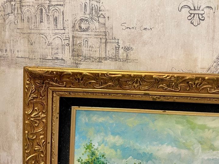 豪華額装　油彩 10号 水辺の風景 ヨーロッパ　洋画　風景画　ヨーロピアン