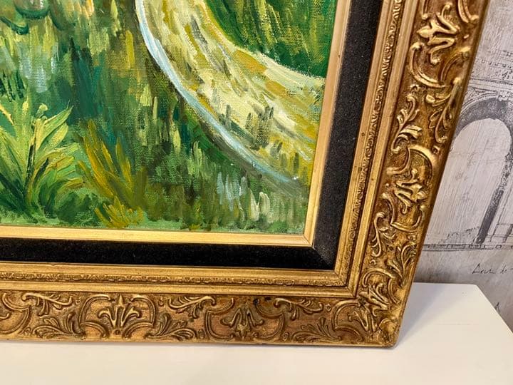 豪華額装　油彩 10号 水辺の風景 ヨーロッパ　洋画　風景画　ヨーロピアン