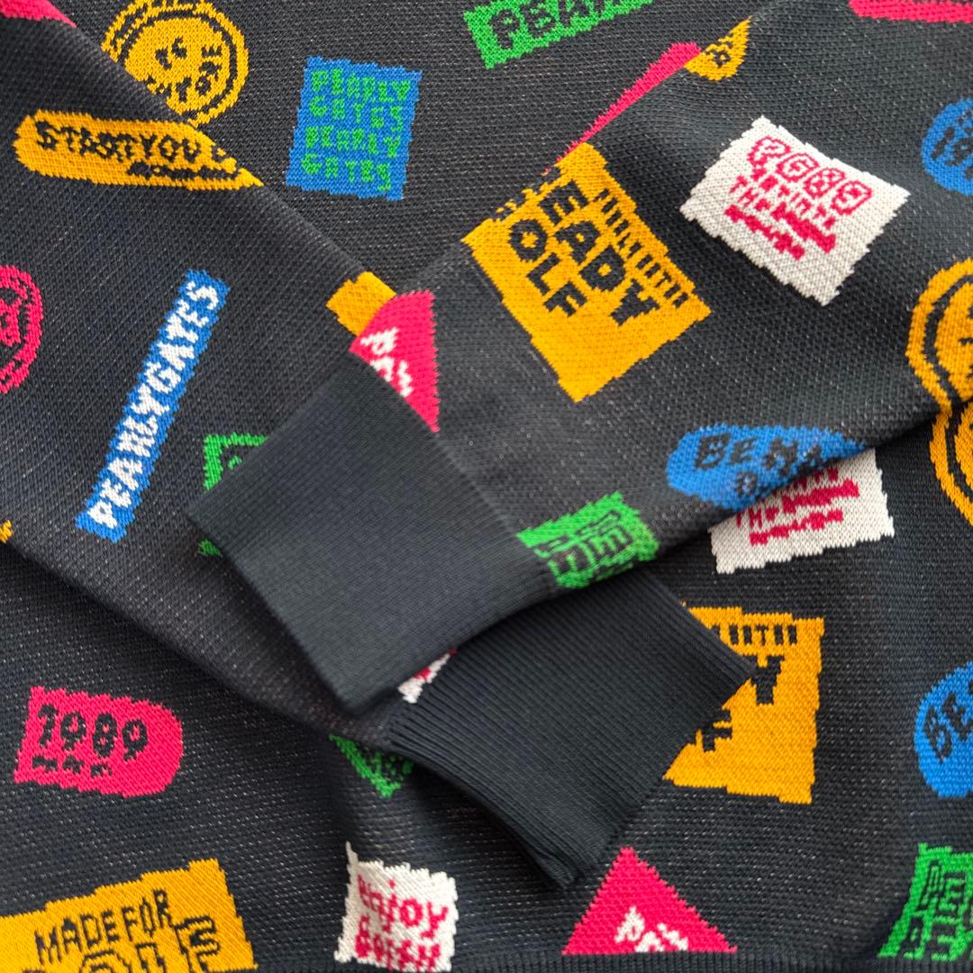 パーリーゲイツ秋冬人気ロゴマーク総柄×マルチカラー ニットセーター 0(S)