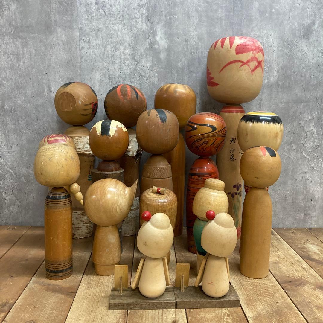 D-3 【希少】伝統こけし・創作こけし 大量16体まとめ売り（那須・銘入り含）