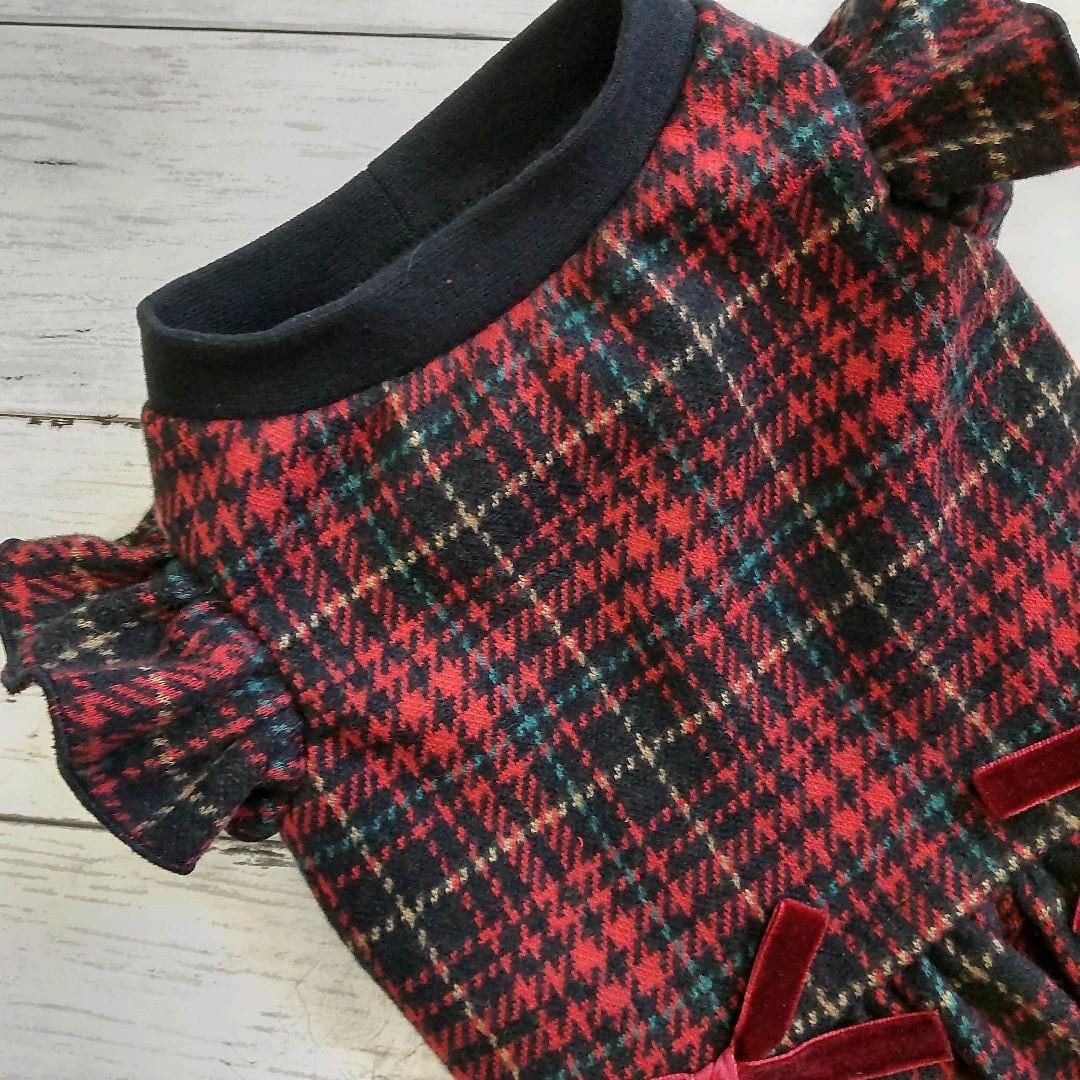 犬服 No.168 スコットチェック赤わんぴ ハンドメイド