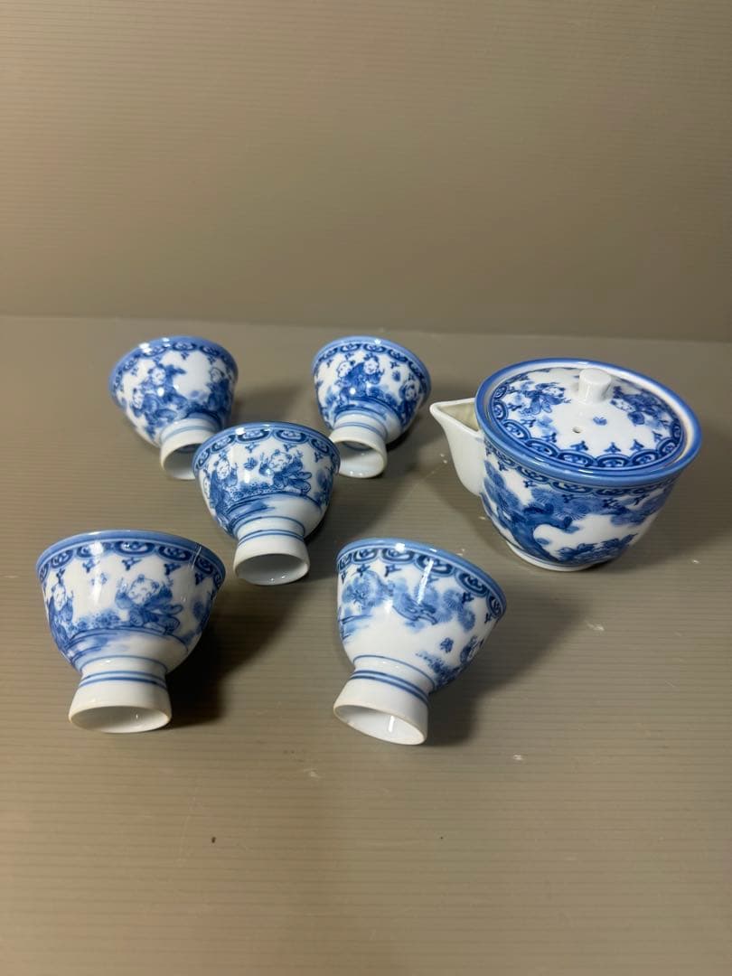 2479 平戸松山作　唐子絵　茶器セット　宝瓶1客　湯呑5客