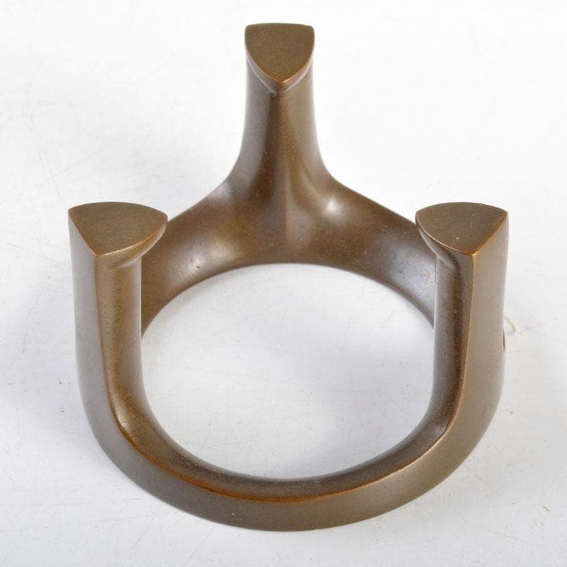 茶道具　唐銅風炉師　藤井宗喜作　砂張銅　五徳蓋置　共箱　V　R4657