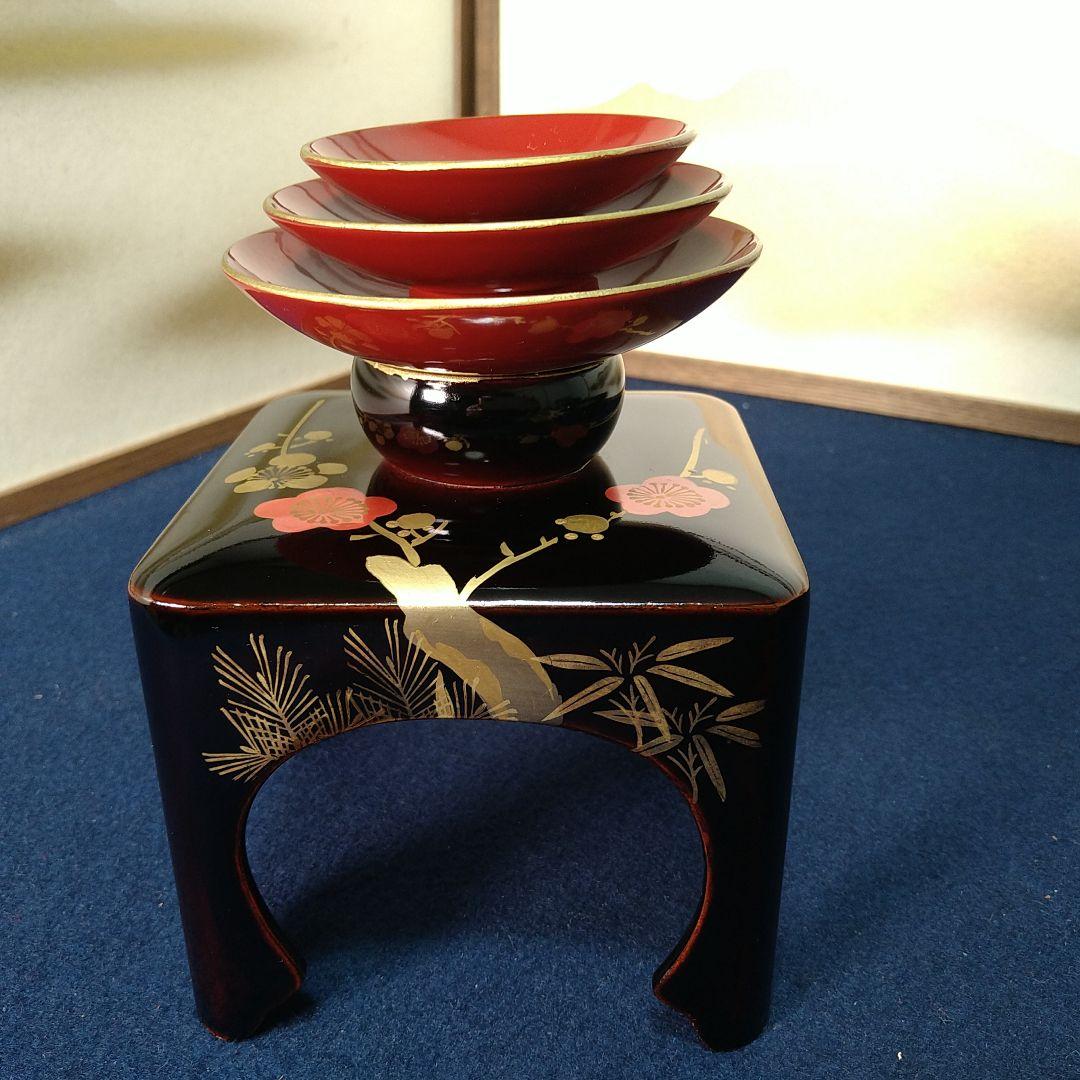 AH54 お屠蘇セット 木製漆塗 蒔絵 松竹梅図 専用紙箱入