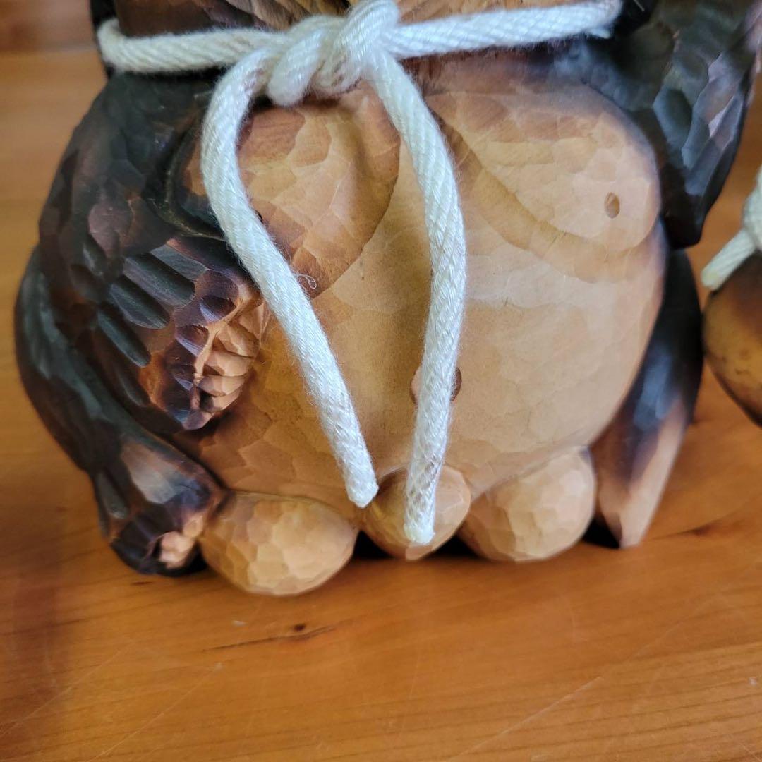 【匿名発送】木工品　たぬき　夫婦　縁起物　アンティーク　木彫り