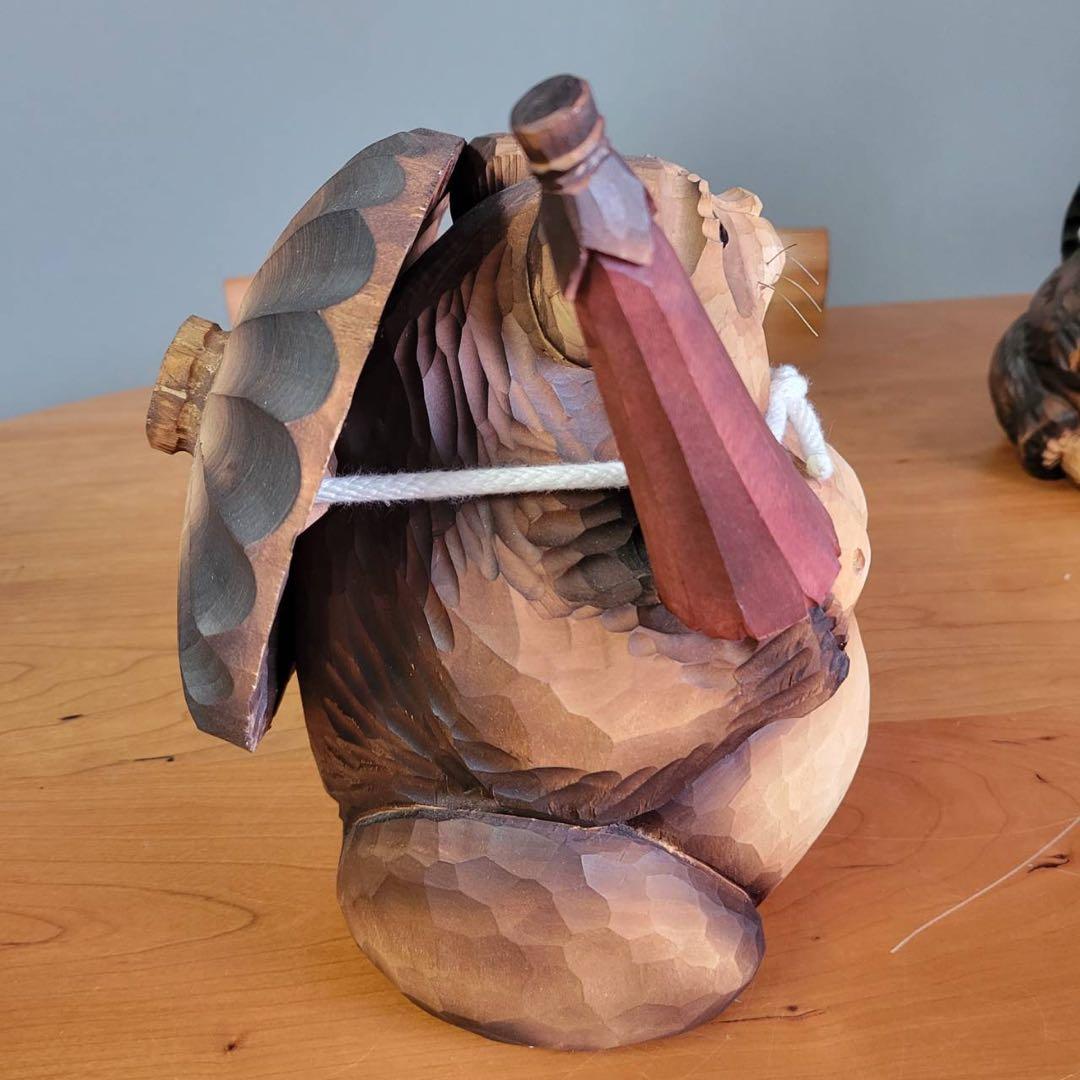 【匿名発送】木工品　たぬき　夫婦　縁起物　アンティーク　木彫り