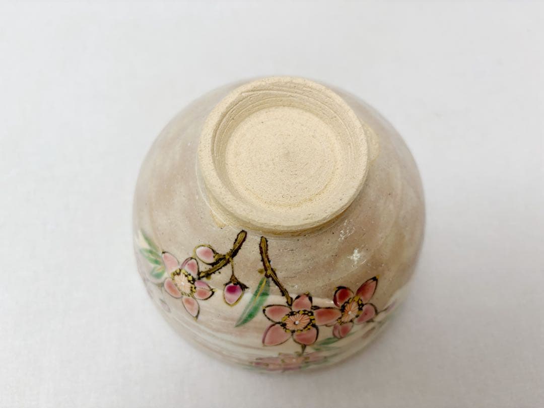 未使用 茶道具 平安 山川嘉山造 桃絵 茶碗 陶印 作家物 煎茶道具 共箱