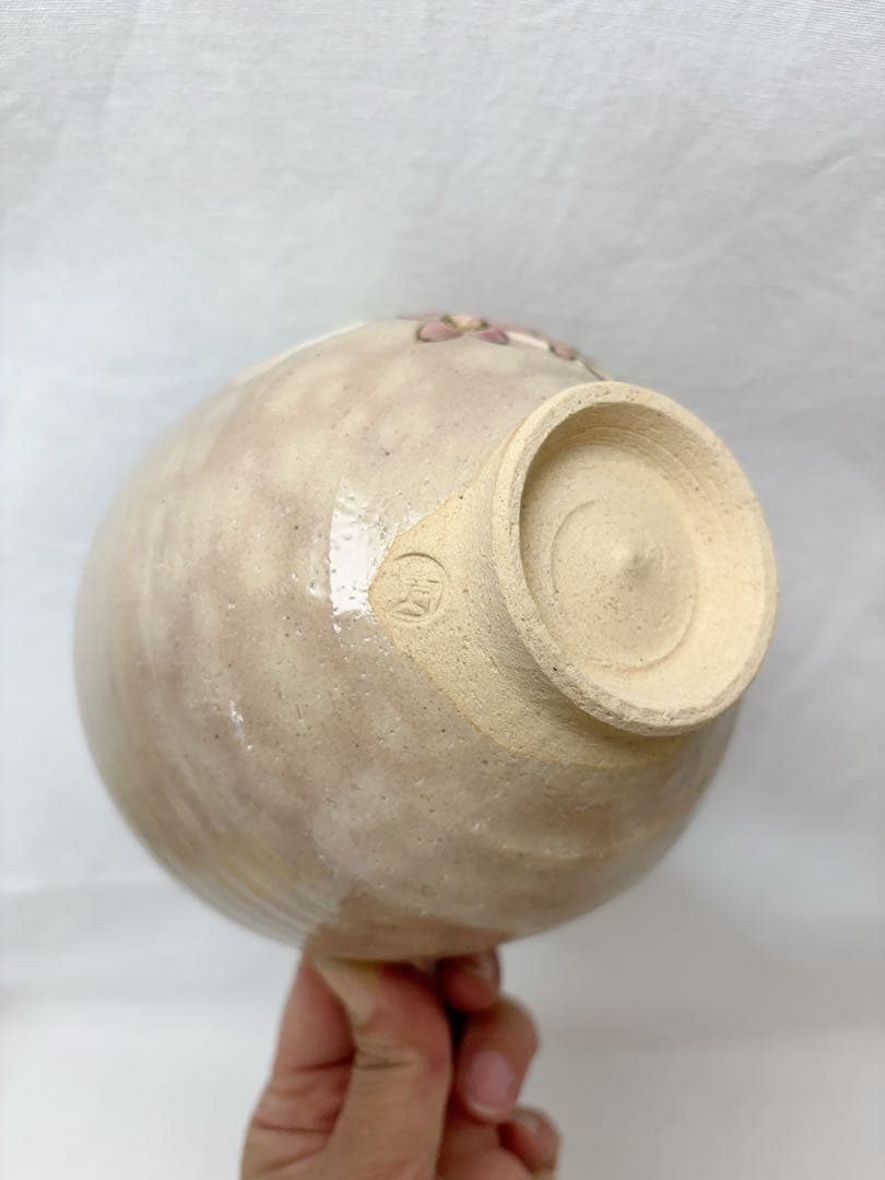 未使用 茶道具 平安 山川嘉山造 桃絵 茶碗 陶印 作家物 煎茶道具 共箱