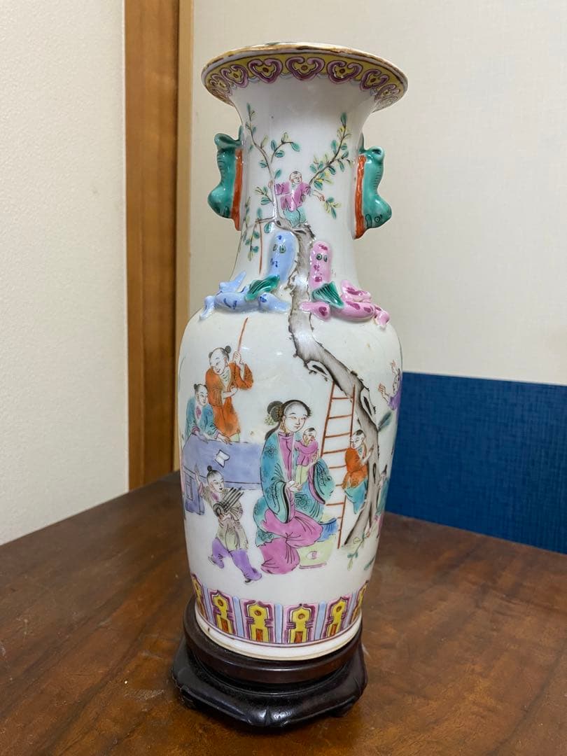 花瓶 極細工 骨董 清 中国美術 唐物 花入　粉彩 人物