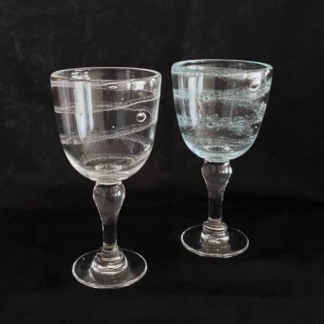 作家もの　吹きガラス　宙吹きガラス　足つきグラス