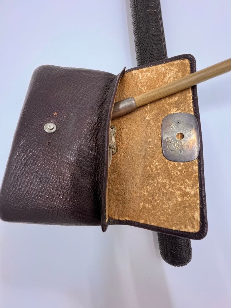 明治〜大正期 人物彫金刻印有 キセル一式 煙管 竹胴 皮袋・筒付