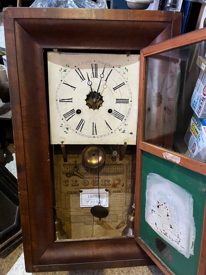 分銅式掛け時計、アンティーク振り子時計、アメリカ最古な時計、分銅式ゼンマイ時計